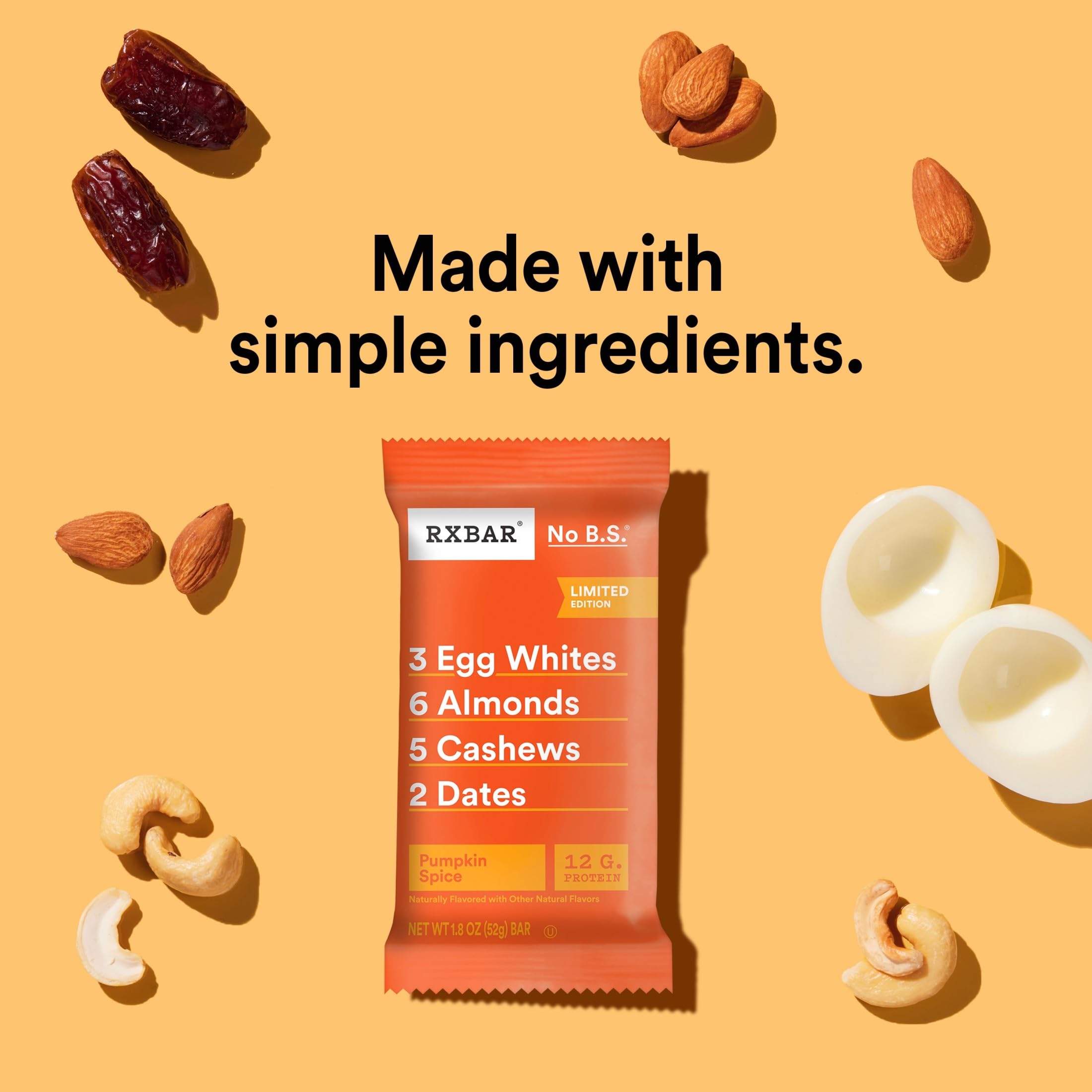 RXBAR Pumpkin Spice bar texture close-up highlighting dates and crunchy almonds.