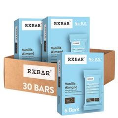 RXBAR Vanilla Almond packaging shown for a quick, protein-packed snack on the go