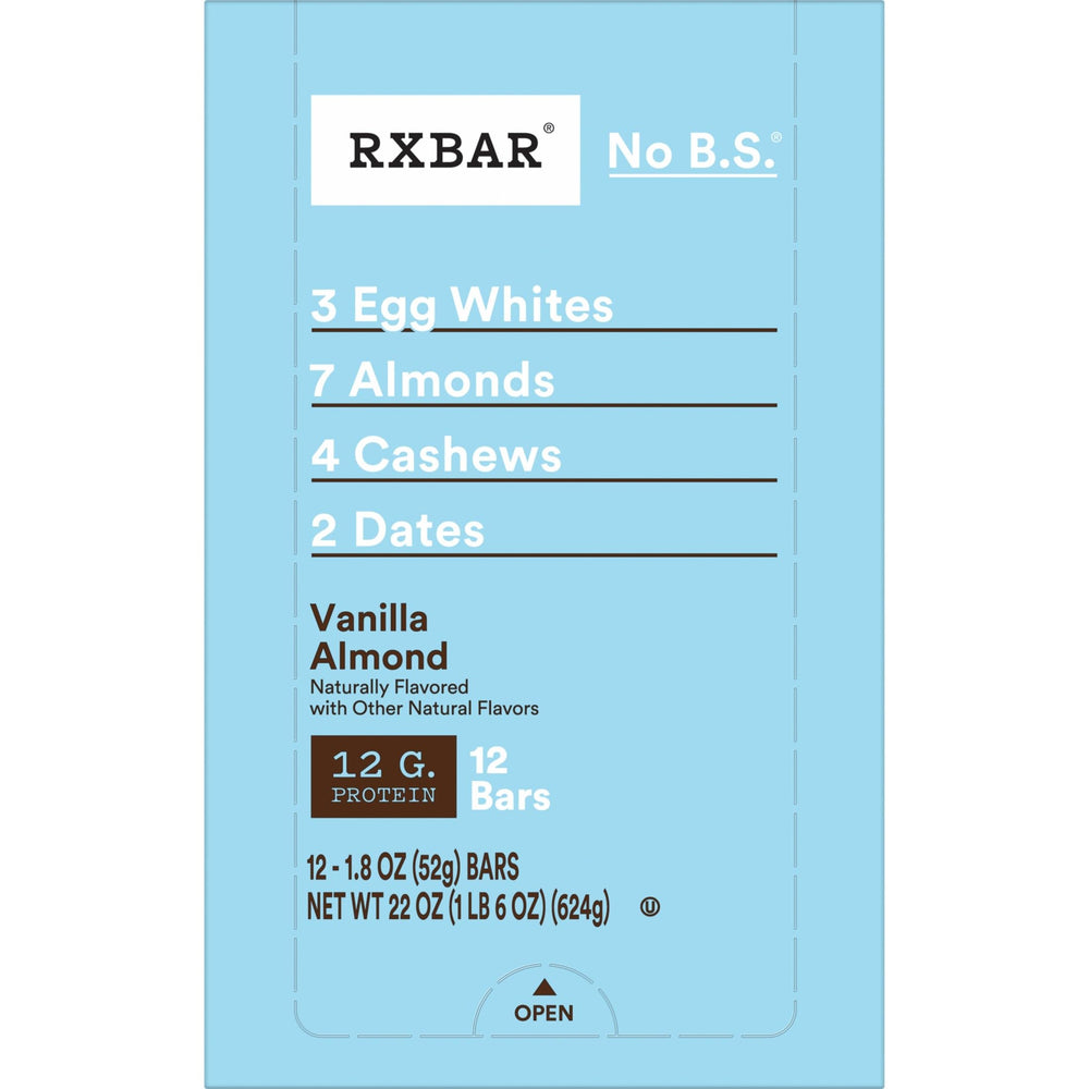 RXBAR Vanilla Almond bar stack, pantry-ready snack.