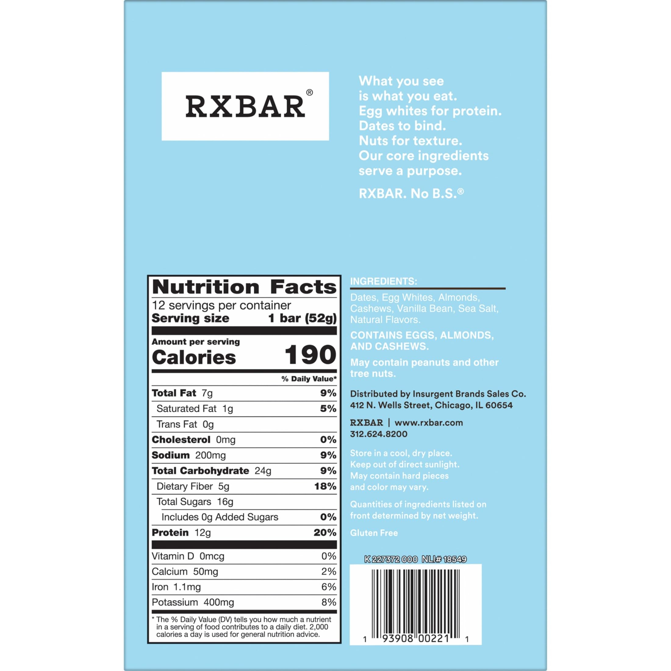 RXBAR Vanilla Almond bar texture close-up with dates and almonds.