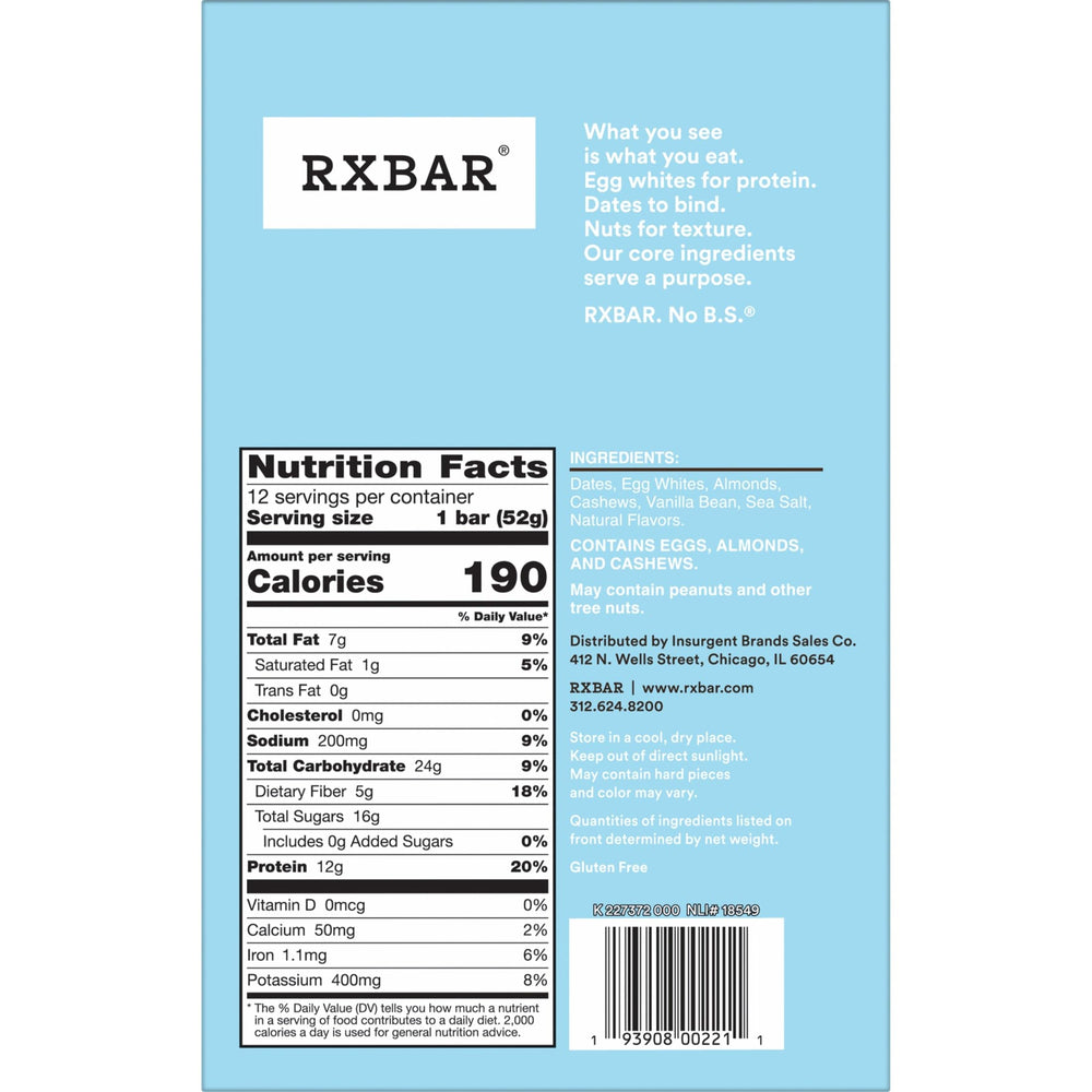 RXBAR Vanilla Almond bar texture close-up with dates and almonds.