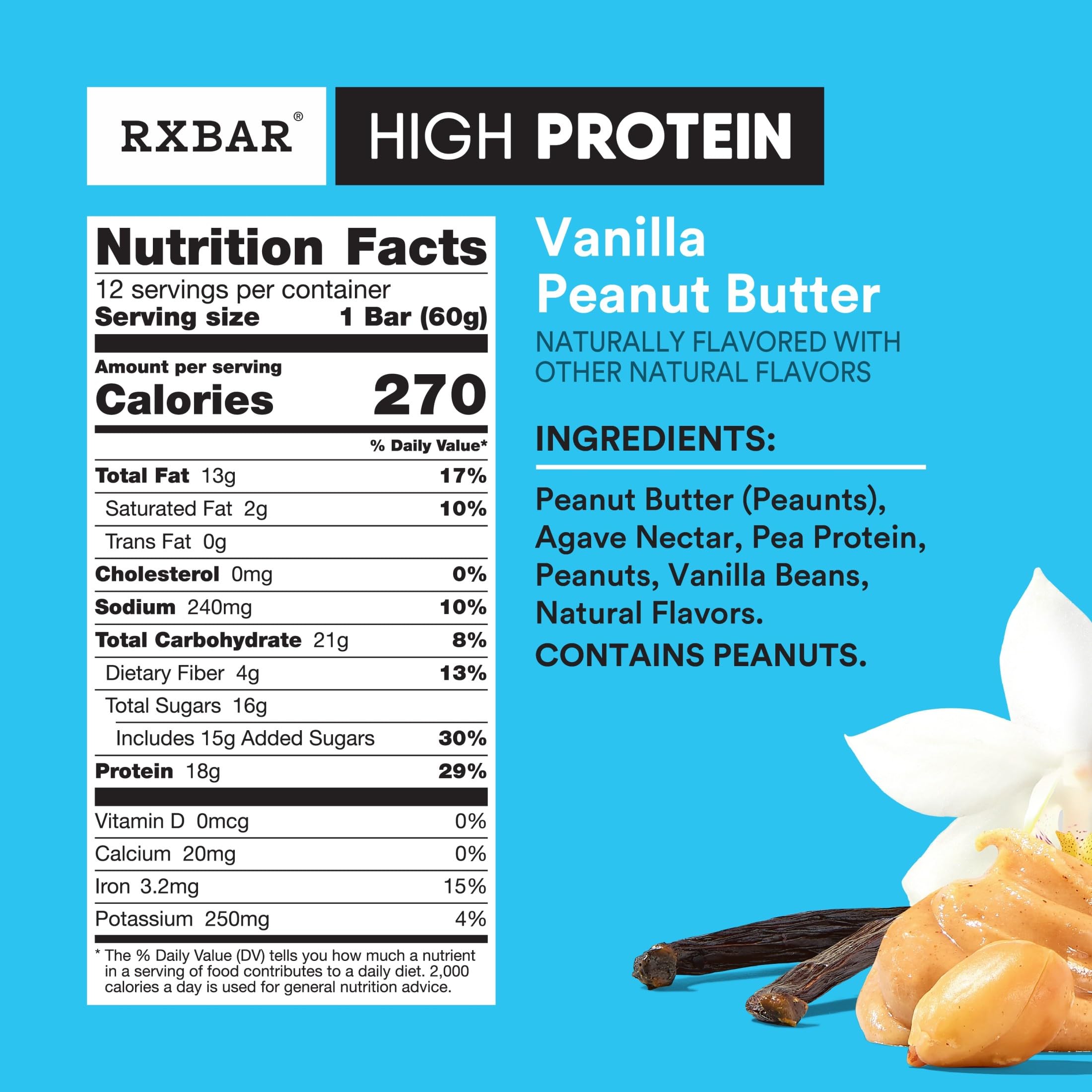 Unwrapped RXBAR Vanilla Peanut Butter bar reveals creamy texture and ingredients