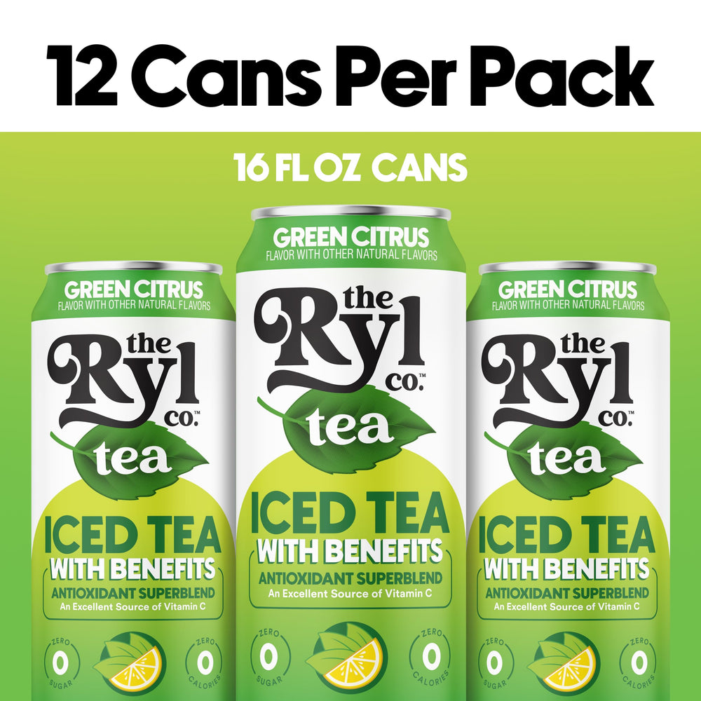 Glass of Ryl Co Green Citrus Iced Tea, antioxidant-rich and refreshing.