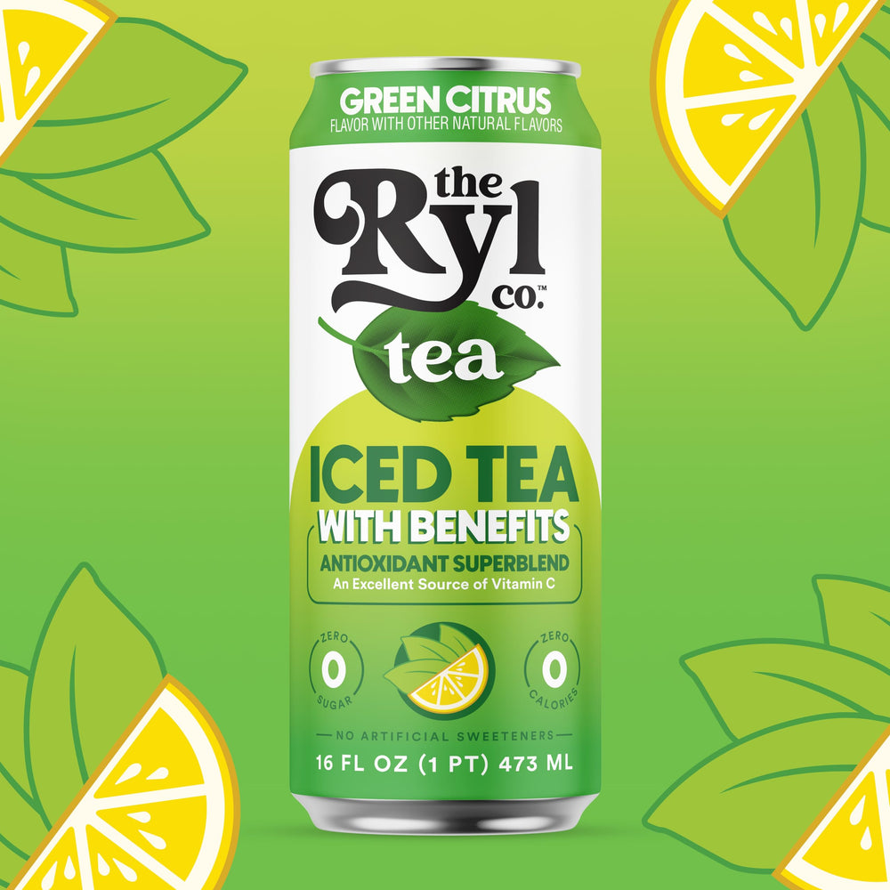 Close-up of The Ryl Co label, polyphenols and Vitamin C highlighted.
