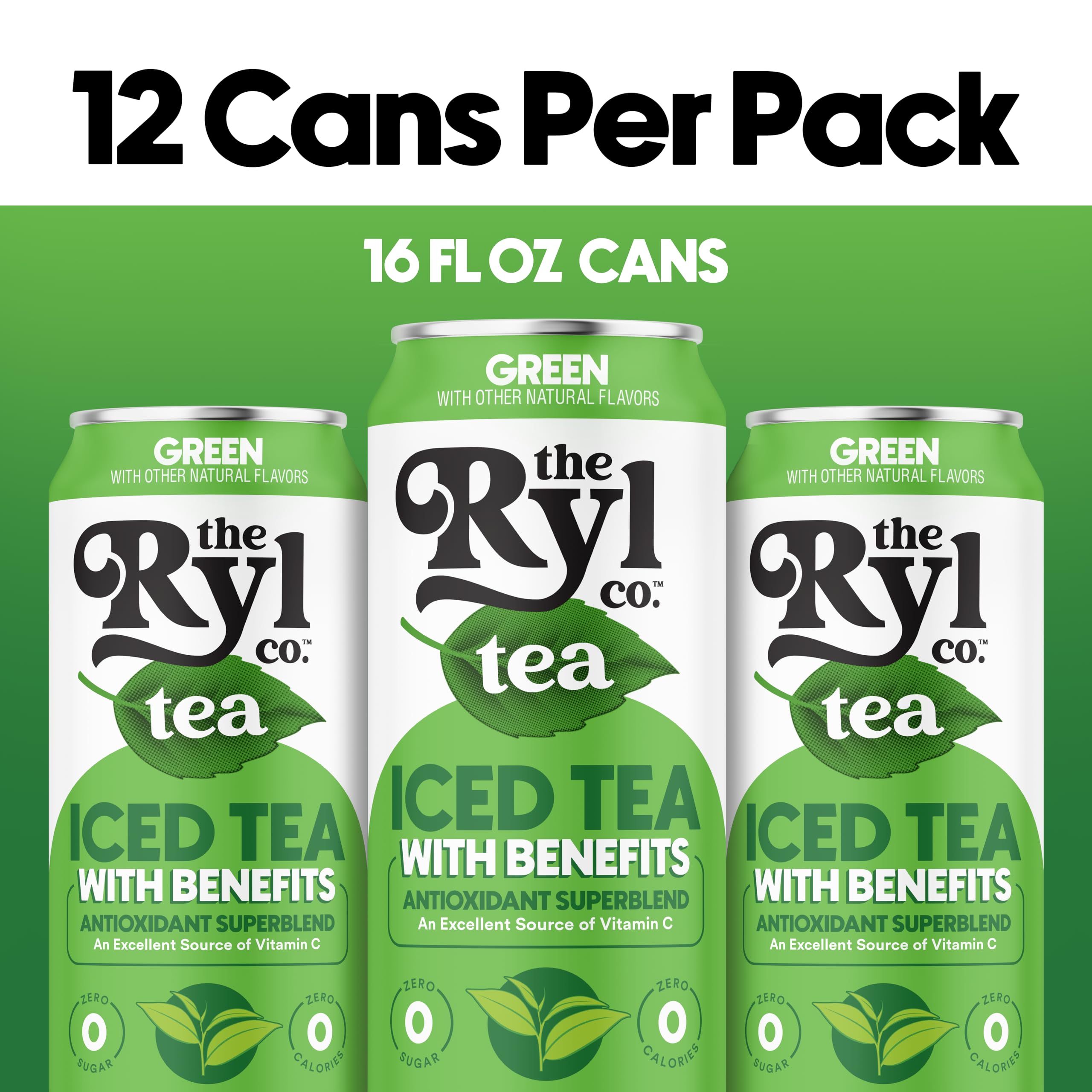 Ryl Co Iced Tea Green can nutrition panel highlights antioxidants and Vitamin C