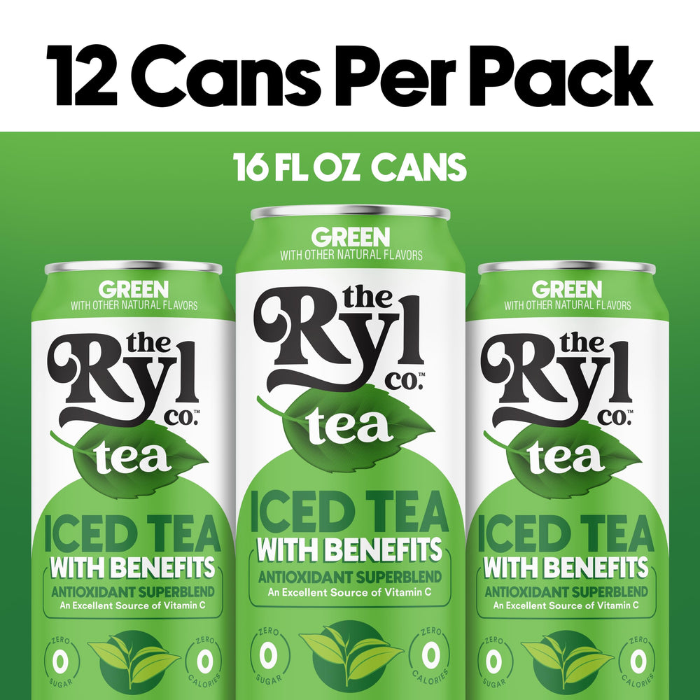 Ryl Co Iced Tea Green can nutrition panel highlights antioxidants and Vitamin C