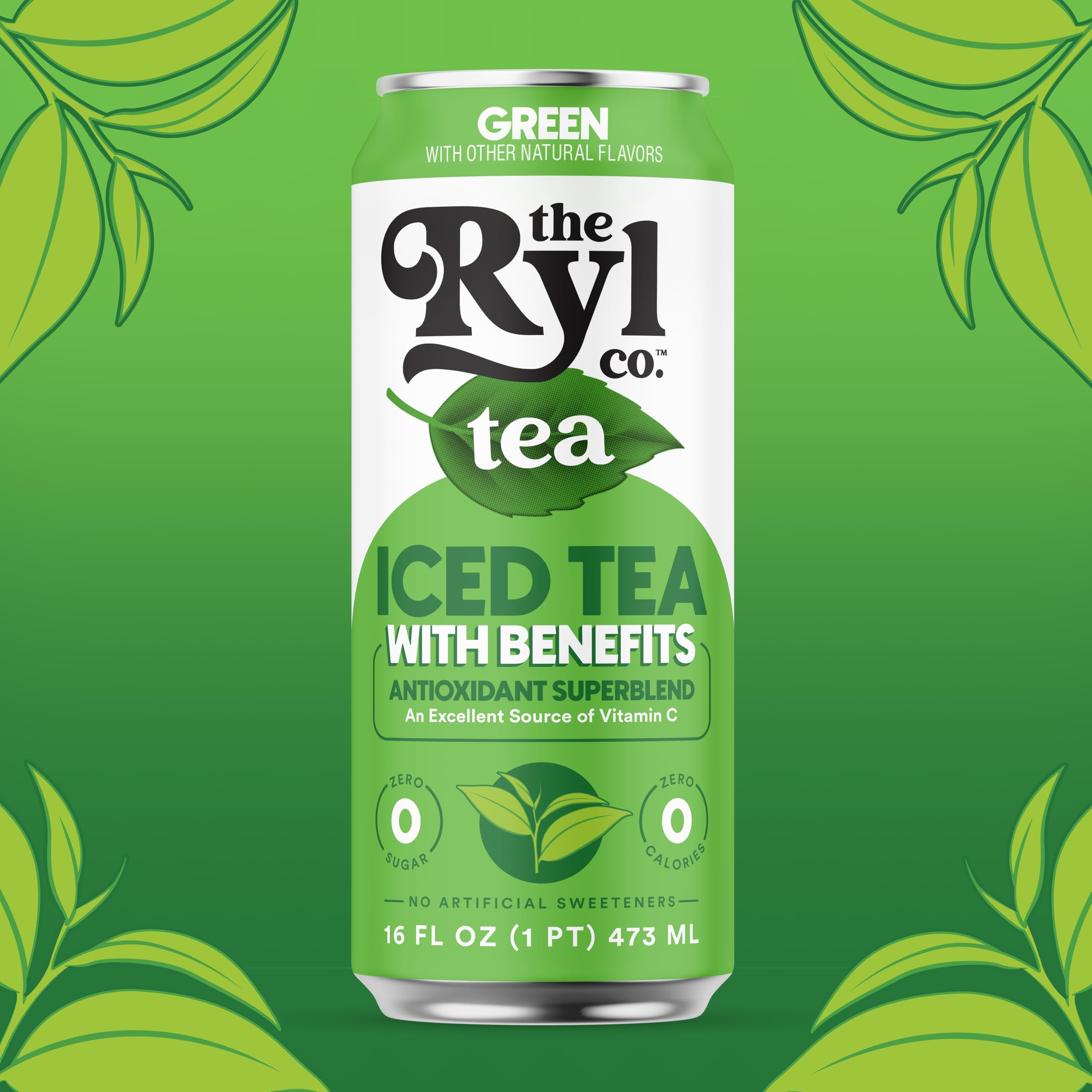 Ryl Co Iced Tea Green can side emphasizes recyclable aluminum packaging
