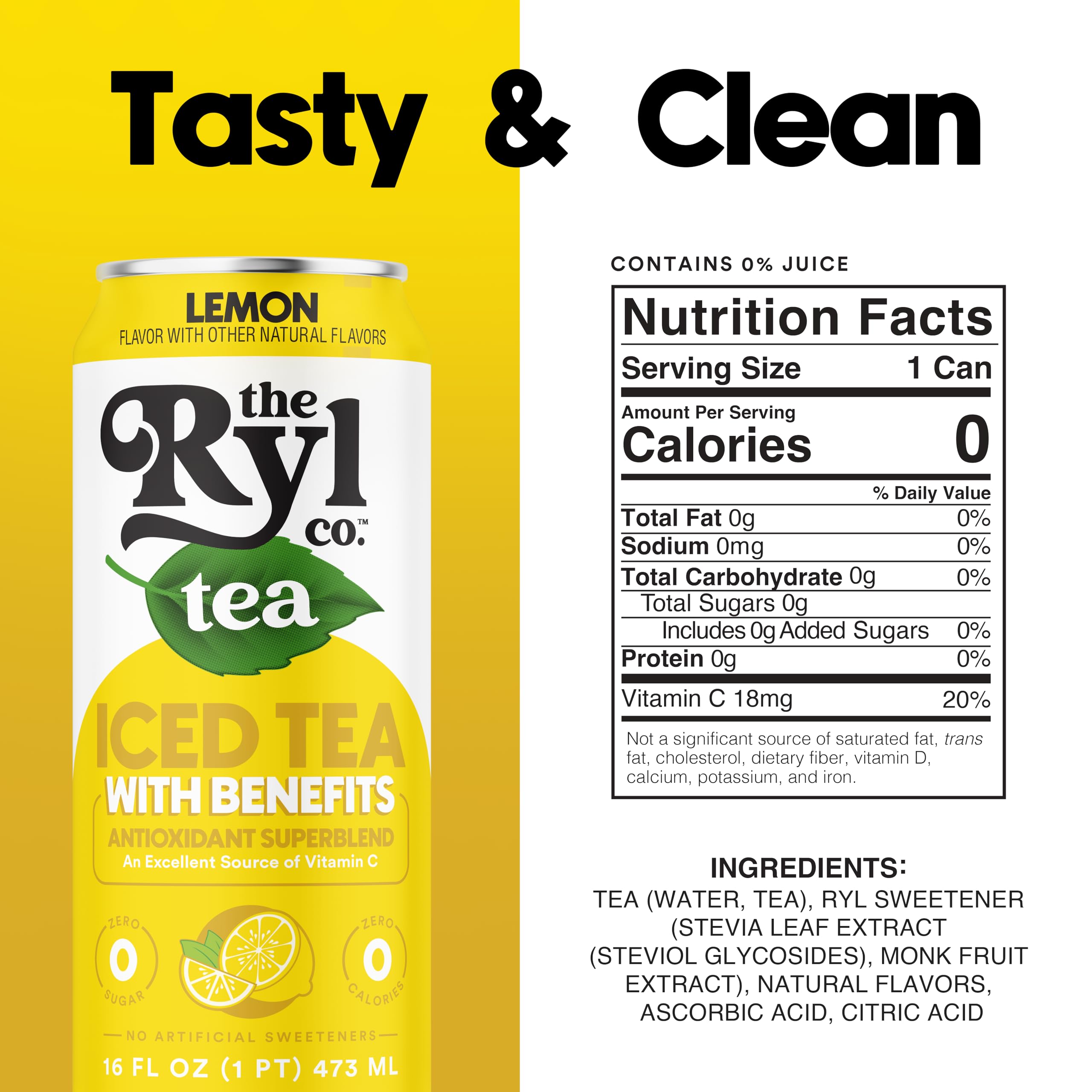 The Ryl Co lemon iced tea can, side view, recyclable aluminum packaging.