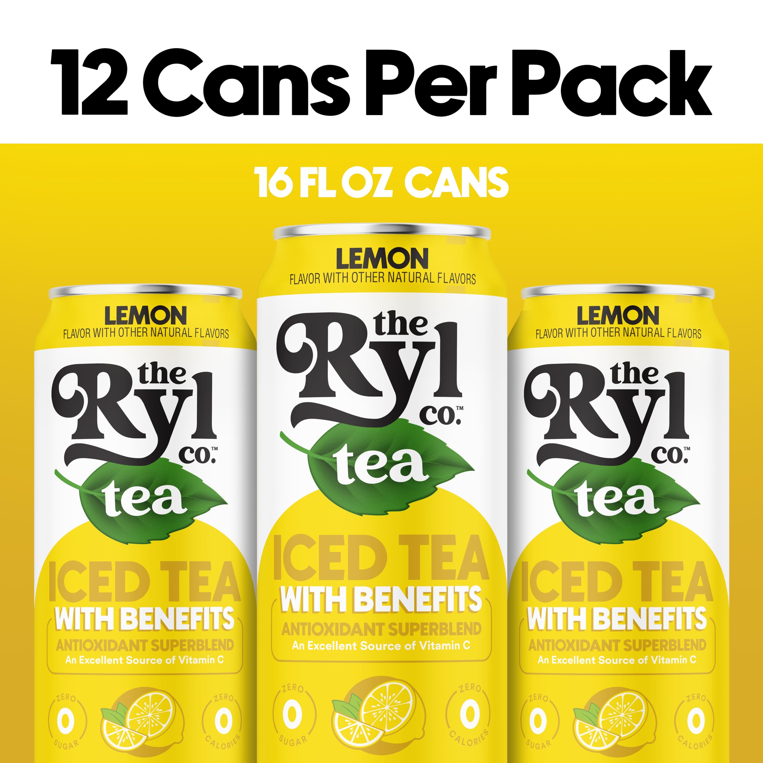 Ryl Co lemon iced tea label closeup, antioxidant superblend.
