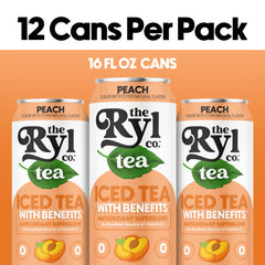 Ryl Co Peach Iced Tea glass pour highlights natural sweetness with zero sugar.