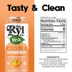 Ryl Co Peach Iced Tea on ice emphasizes ready-to-drink convenience and chilled refreshment.
