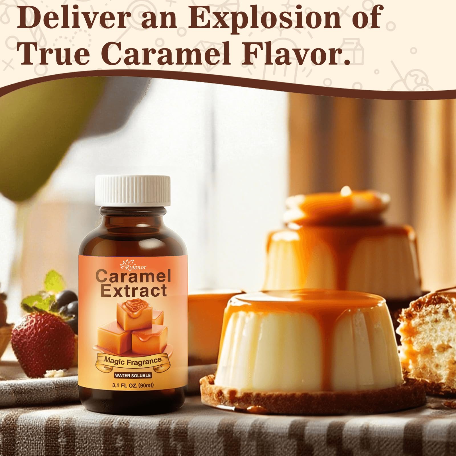 Rylenor caramel extract for pudding and cupcakes, sugar-free option
