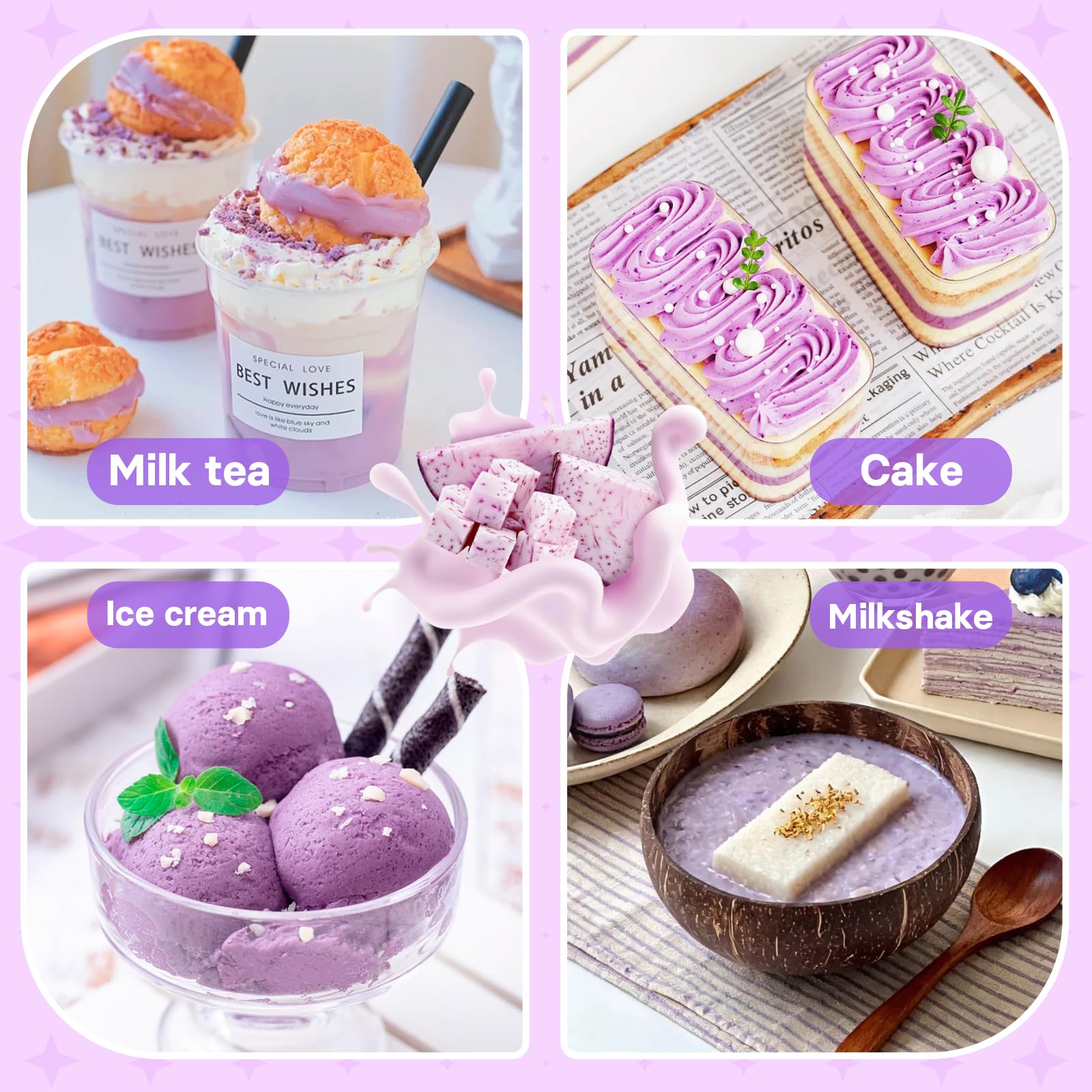 Rylenor taro powder used in baking yields purple-hued desserts and aroma.