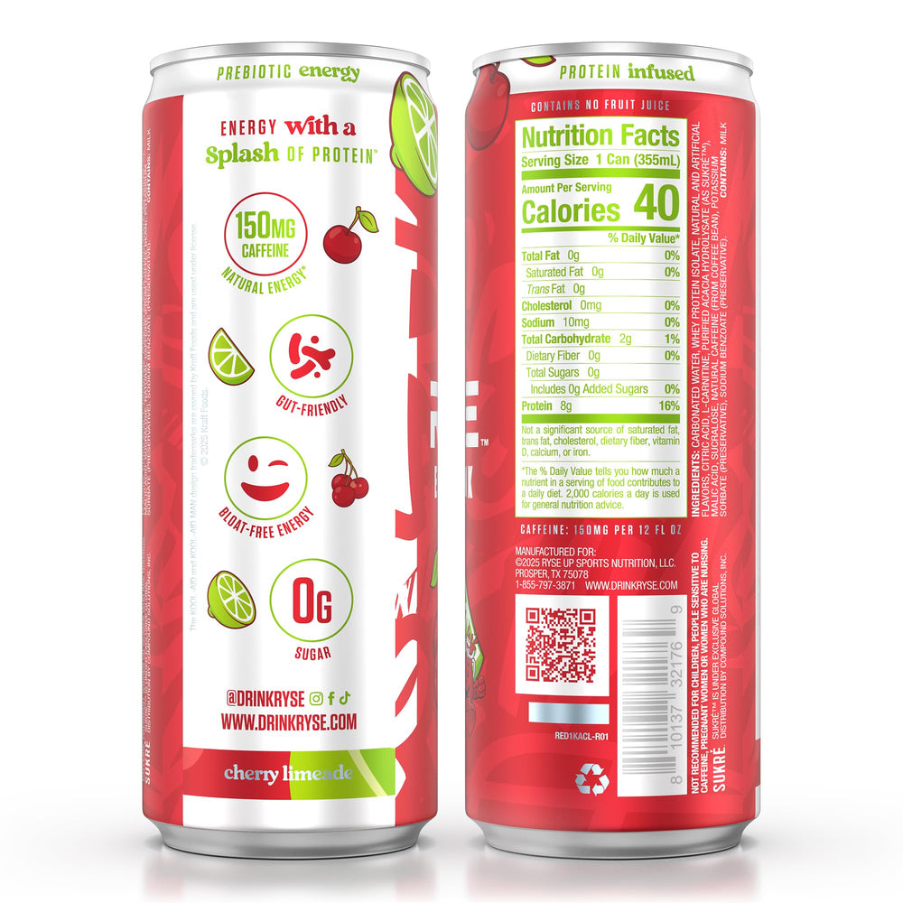 RYSE 12-pack cans shown for everyday energizing routines.