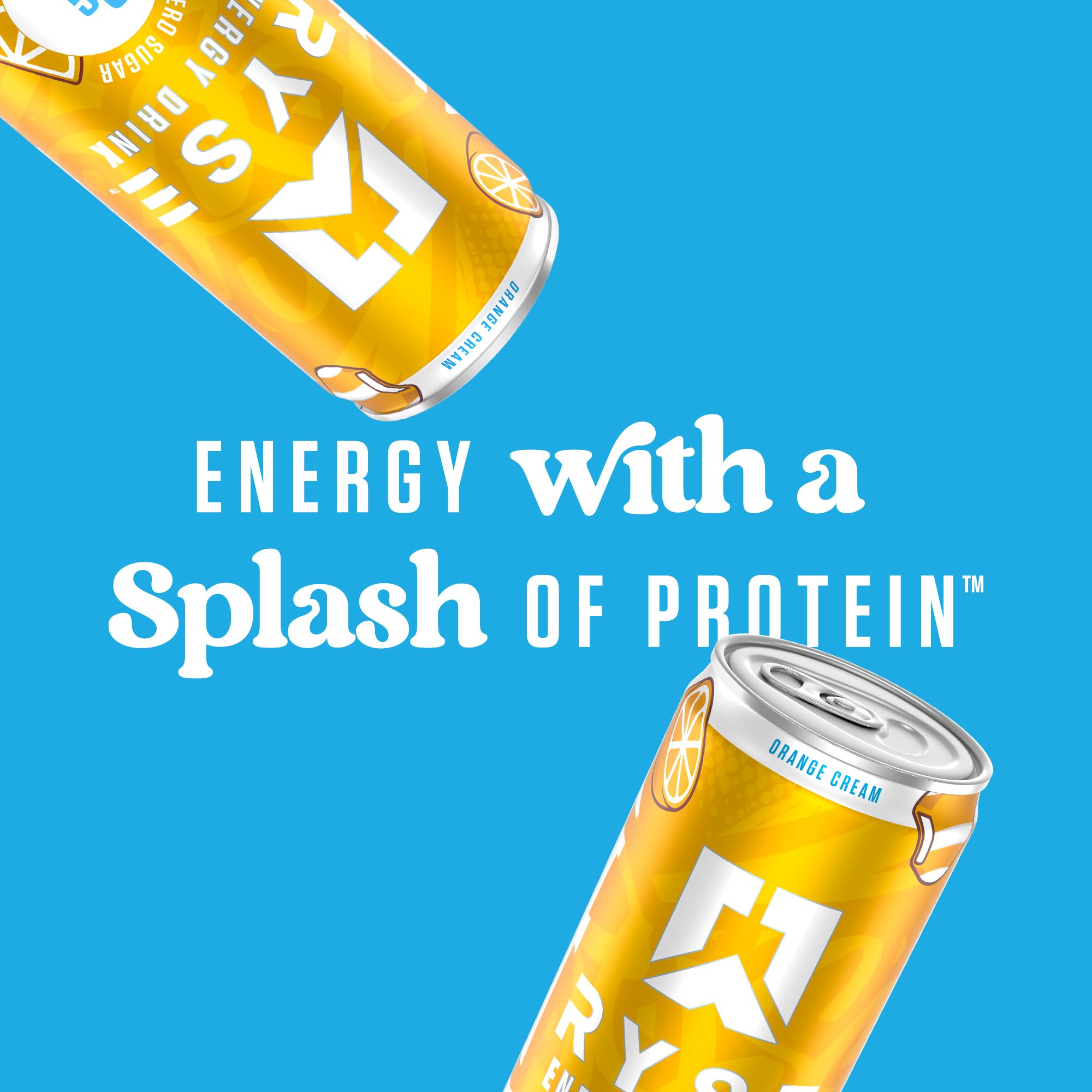 RYSE Energy Orange Cream pour shot suggesting a smooth, sugar-free pick-me-up