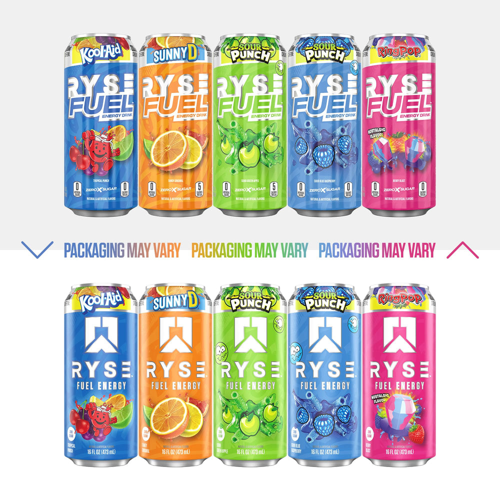 RYSE Fuel 12-pack cans displayed for convenient bulk purchase.