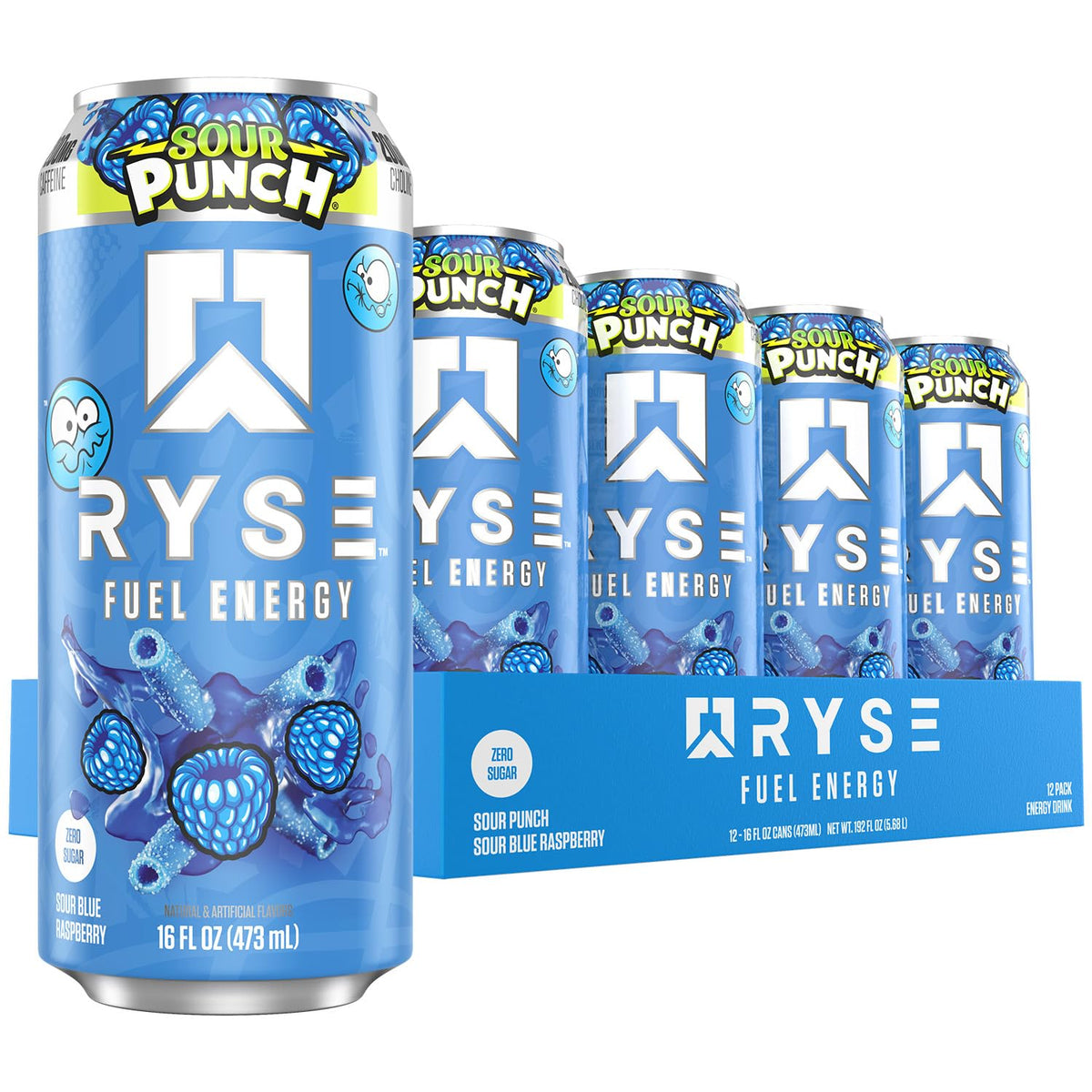 RYSE Fuel energy can Sour Punch Blue Raspberry for clean energy and focus.