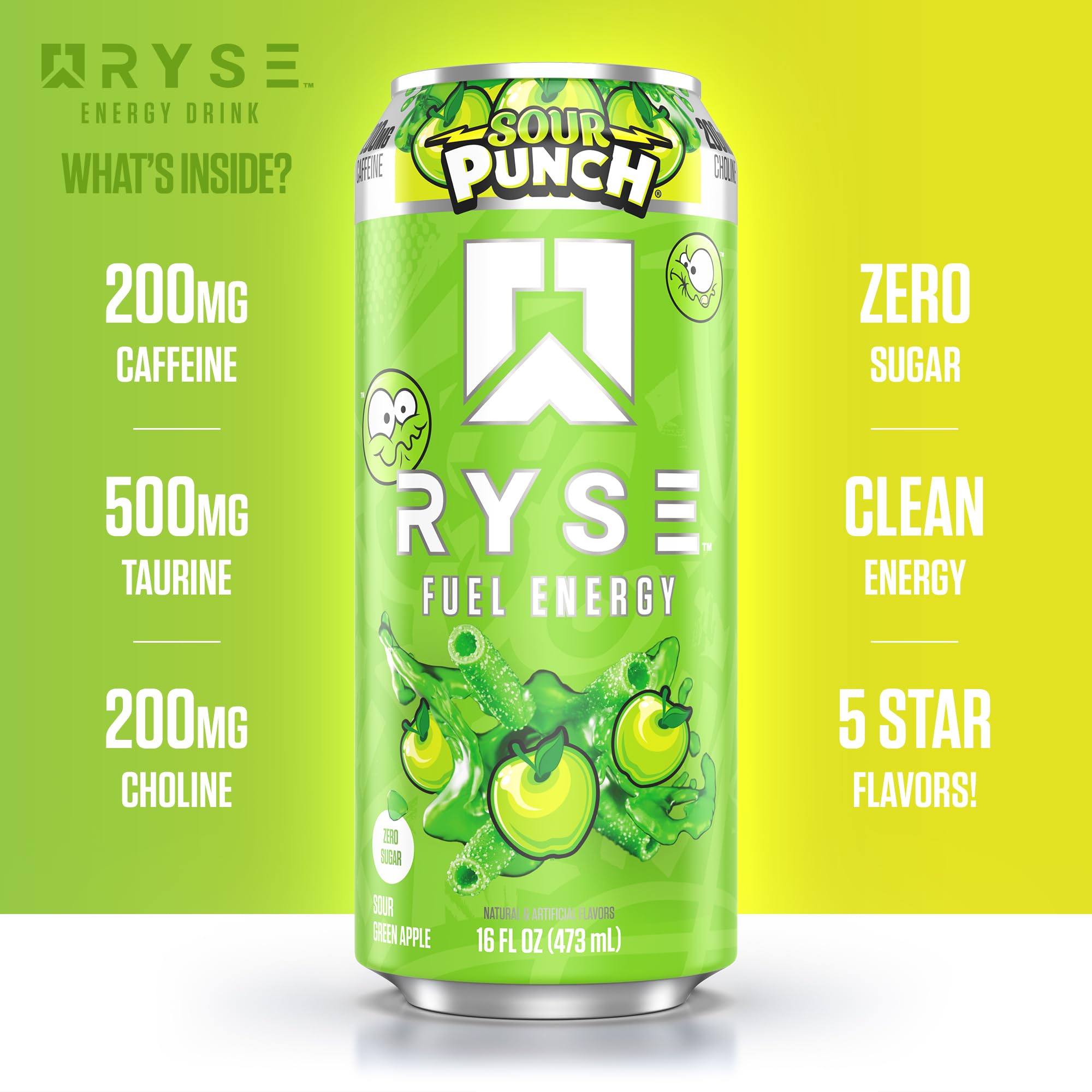 Pouring into a glass captures sour apple flavor with refreshing energy.