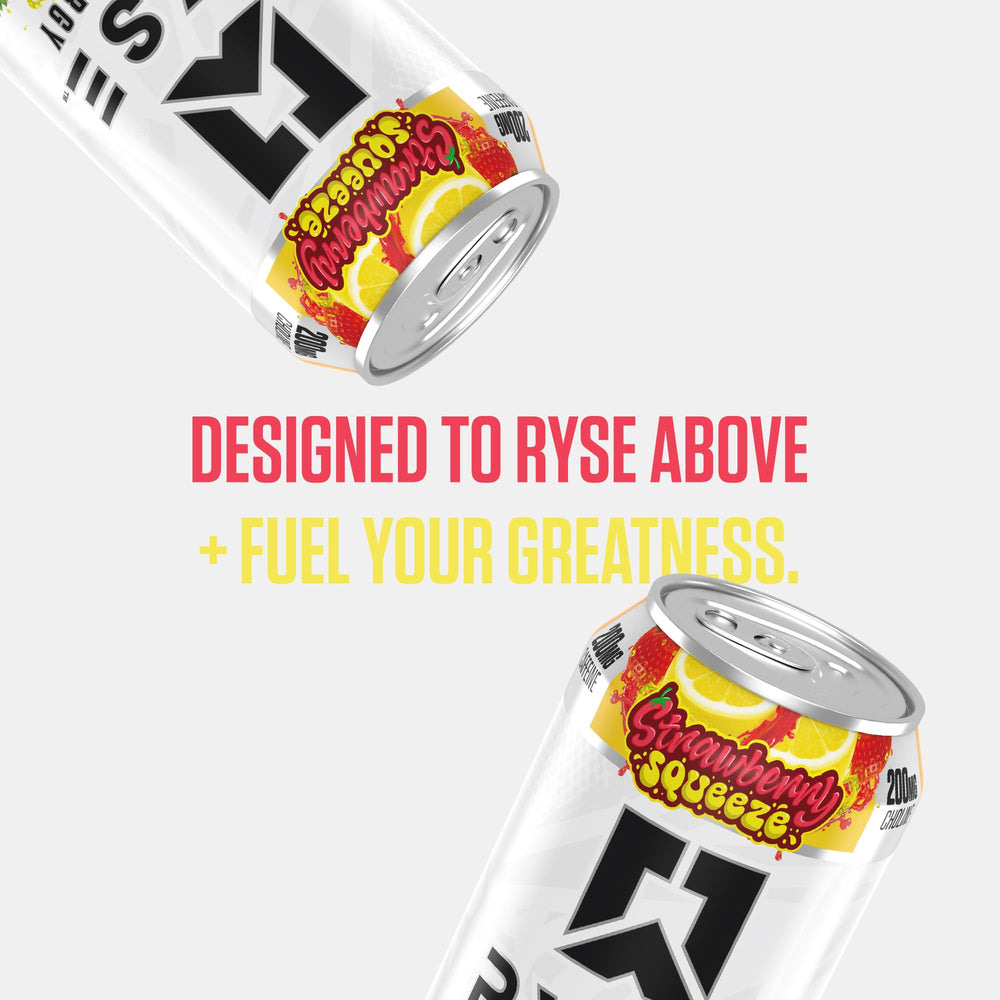 Ready-to-drink can with RYSE Fuel Strawberry Squeeze during travel