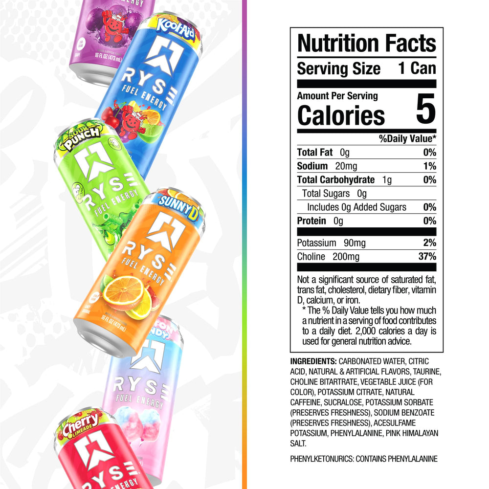 RYSE Fuel energy flavor lineup highlighting a variety for focus and taste