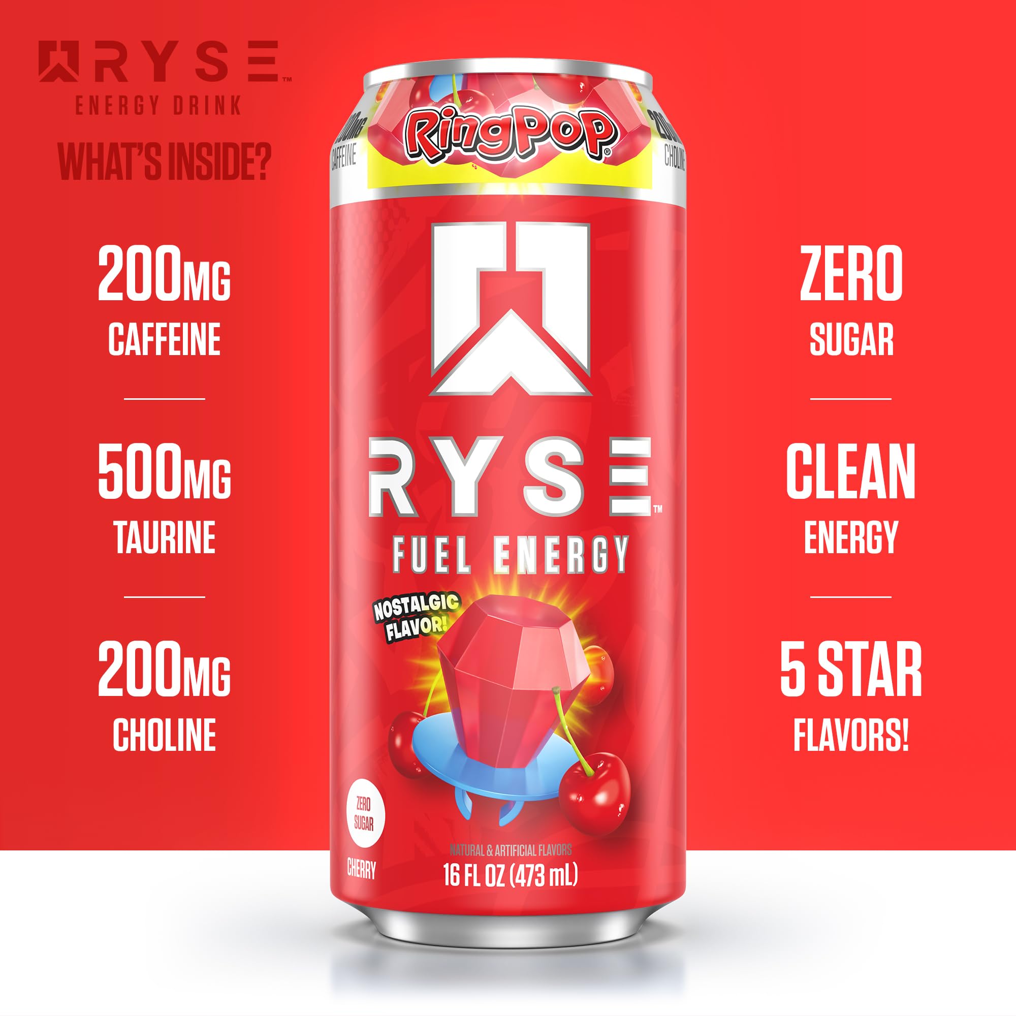 RYSE Fuel energy pouring into glass to show cherry flavor.