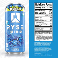 RYSE Fuel front label highlights vegan, sugar-free, gluten-free energy for busy days.