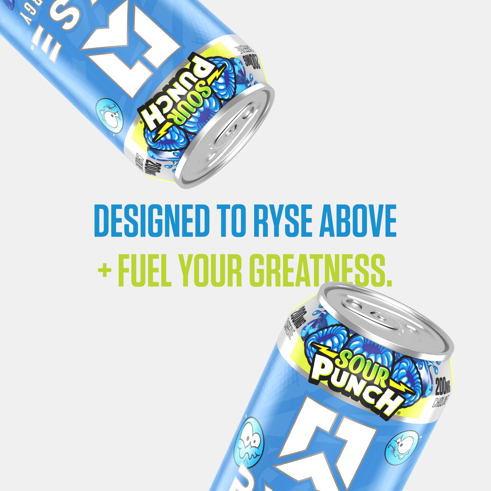 RYSE Fuel ingredients chart highlights caffeine, taurine, and choline per can.