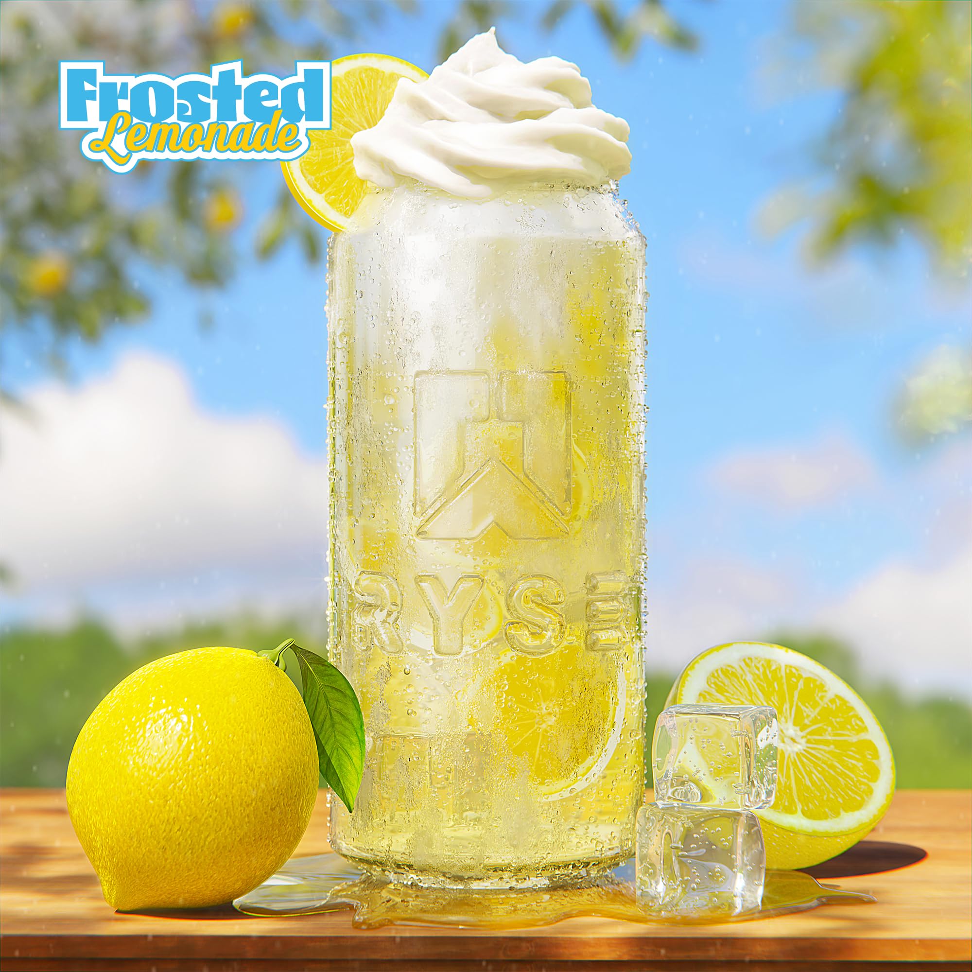 Colorful RYSE Fuel Lemonade flavor swatch and branding on the can