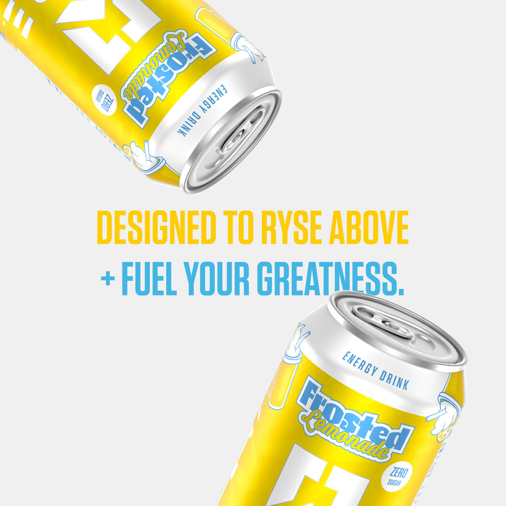 Tabletop shot of RYSE Fuel Lemonade display with branding and flavor cue