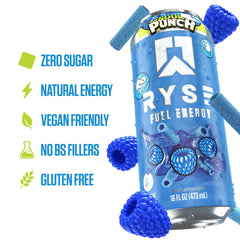RYSE Fuel poured over ice illustrates refreshing, zero-calorie energy option.