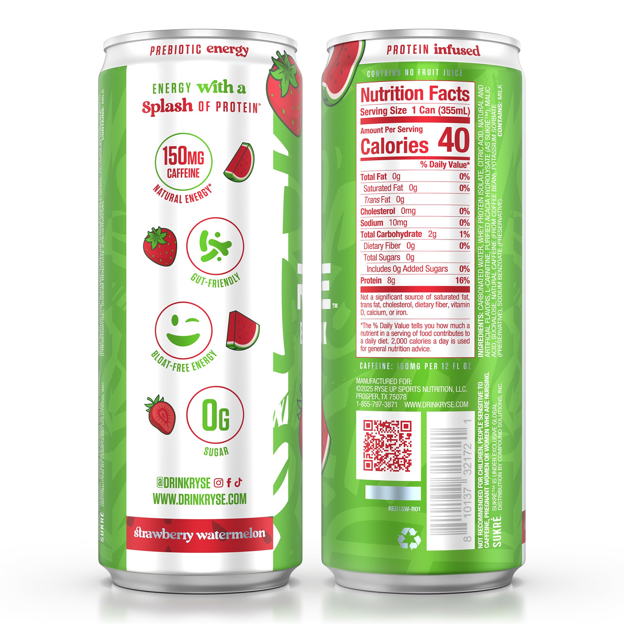 Back of RYSE can detailing 150mg caffeine for steady energy