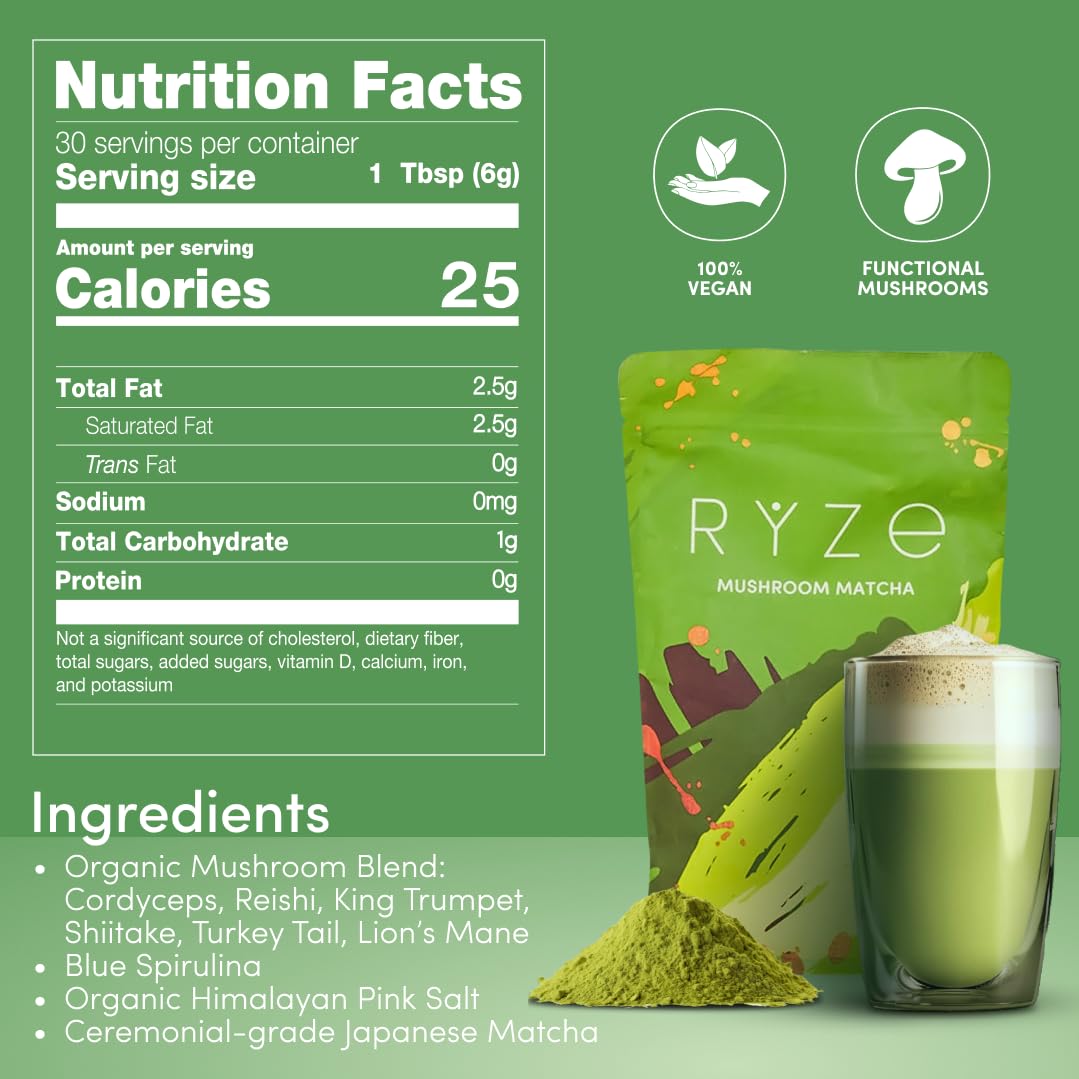 RYZE SUPERFOODS Mushroom Matcha whisk and bowl ready for latte prep