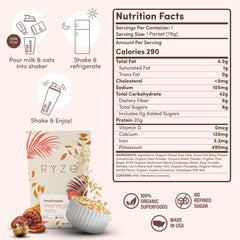 RYZE SUPERFOODS Overnight Oats in glass jar illustrating easy overnight prep with whey and chia