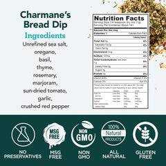 Pouring olive oil with Charmane's Bread Dip, showcasing savory aroma