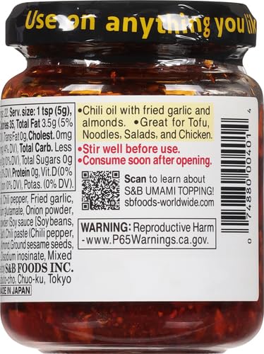 S&B chili oil on sushi image, suggesting versatile topping without overpowering flavor.
