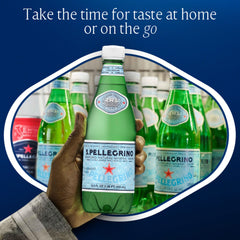 S.Pellegrino bottle in refrigerator, chilled and ready to sip.