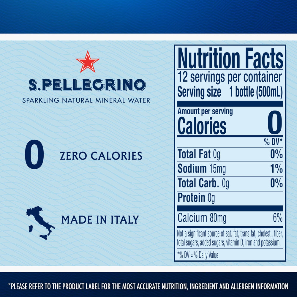 S.Pellegrino bottle on meal table pairs with a variety of dishes.
