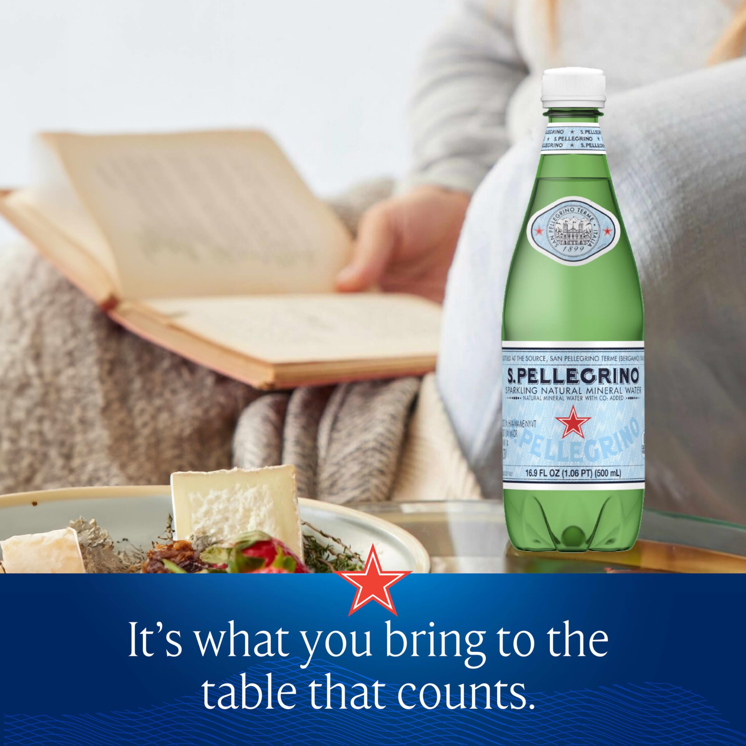 BPA-free S.Pellegrino bottles highlight responsible packaging.