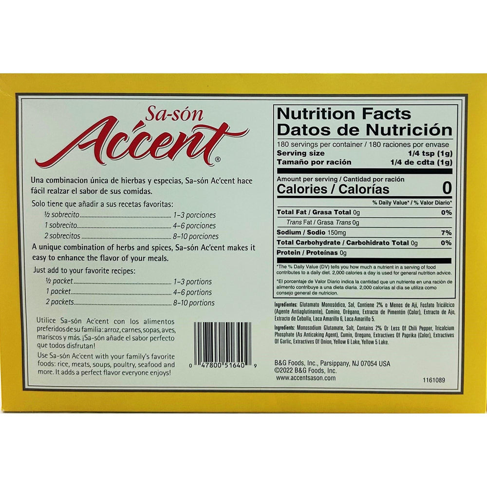 Sa-son Accent seasoning packets close-up for quick, pre-measured meal prep.