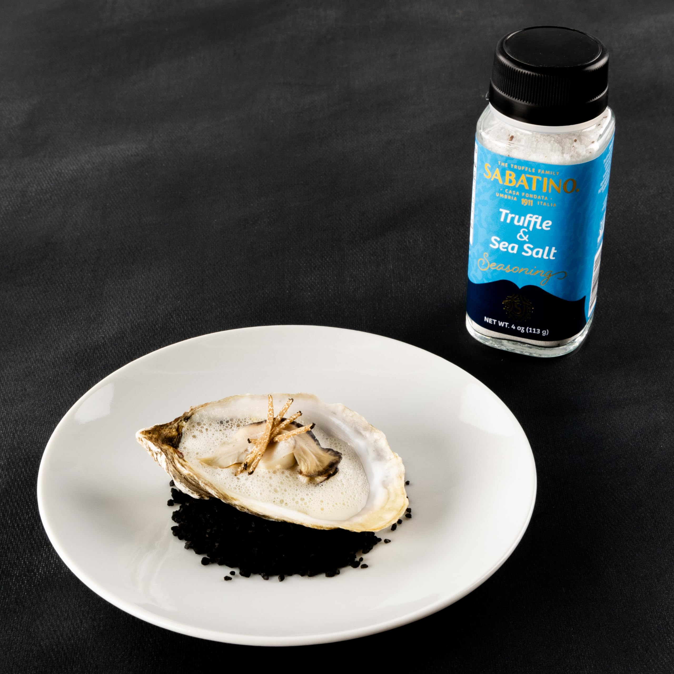 Sabatino Tartufi truffle salt dish-ready seasoning ideal for finishing plates.