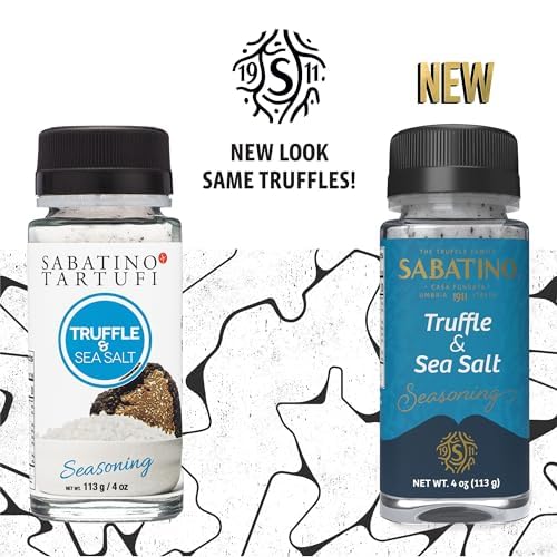 Sabatino Tartufi truffle salt mealtime pairing on table with eggs or potatoes.
