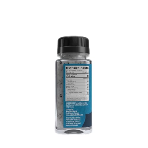 Sabatino Tartufi truffle salt shaker top view highlights easy-sprinkle finishing flavor.
