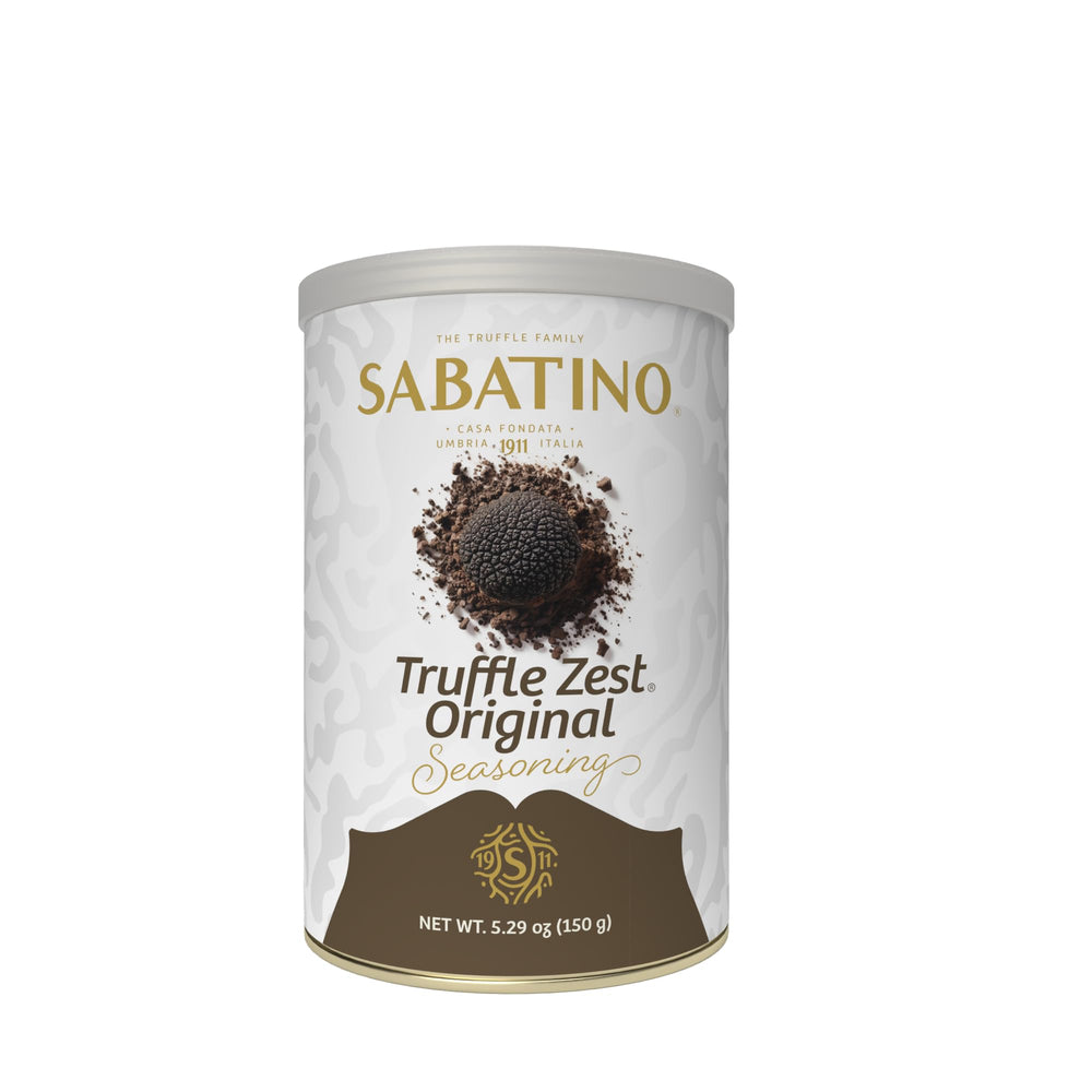 Sabatino Tartufi Truffle Zest jar front enhances meals with premium aroma.