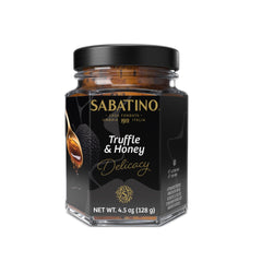 Sabatino Tartufi truffle-infused honey jar closeup for cheese pairing