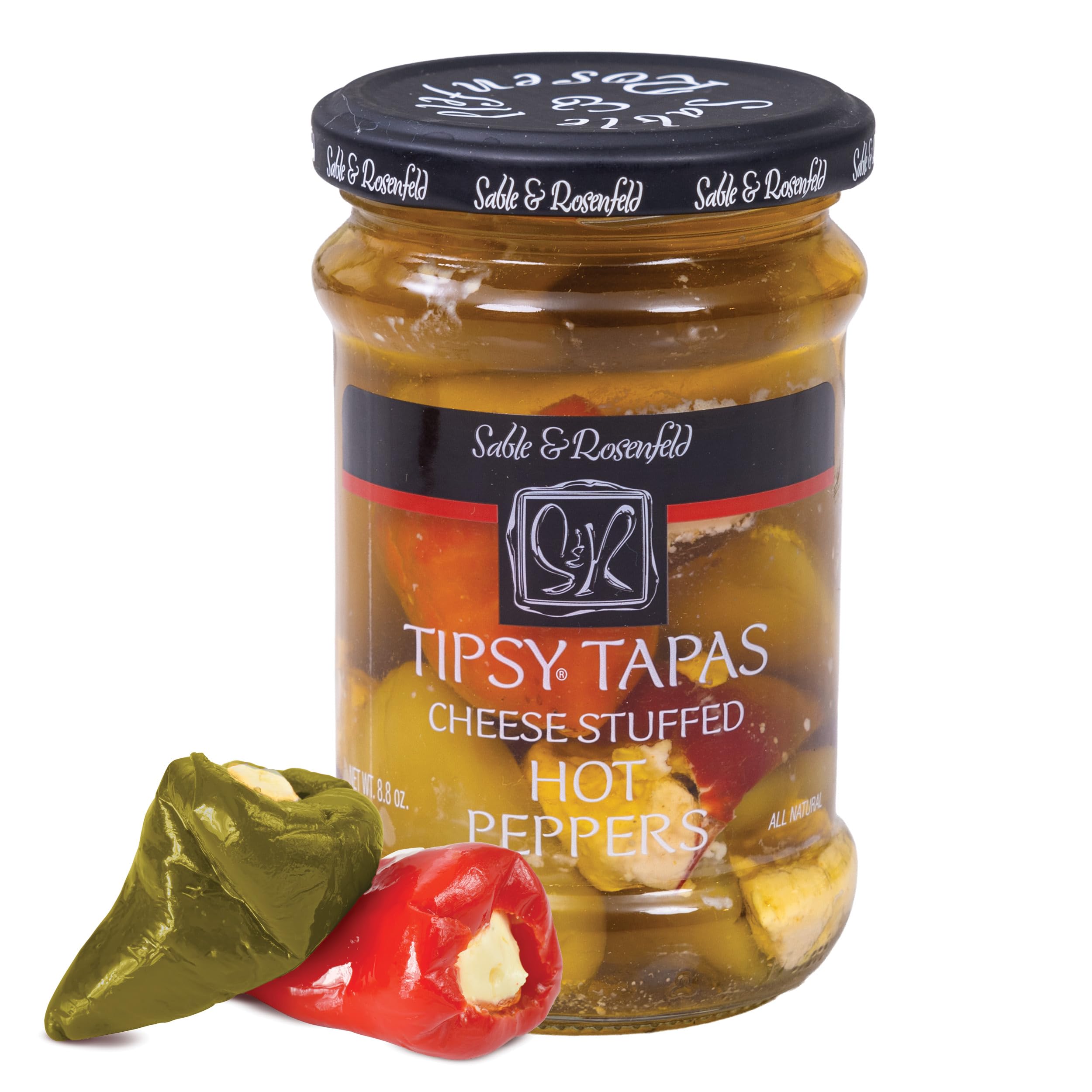 Sable & Rosenfeld Tipsy Tapas jar of cheese-stuffed peppers for elegant charcuterie