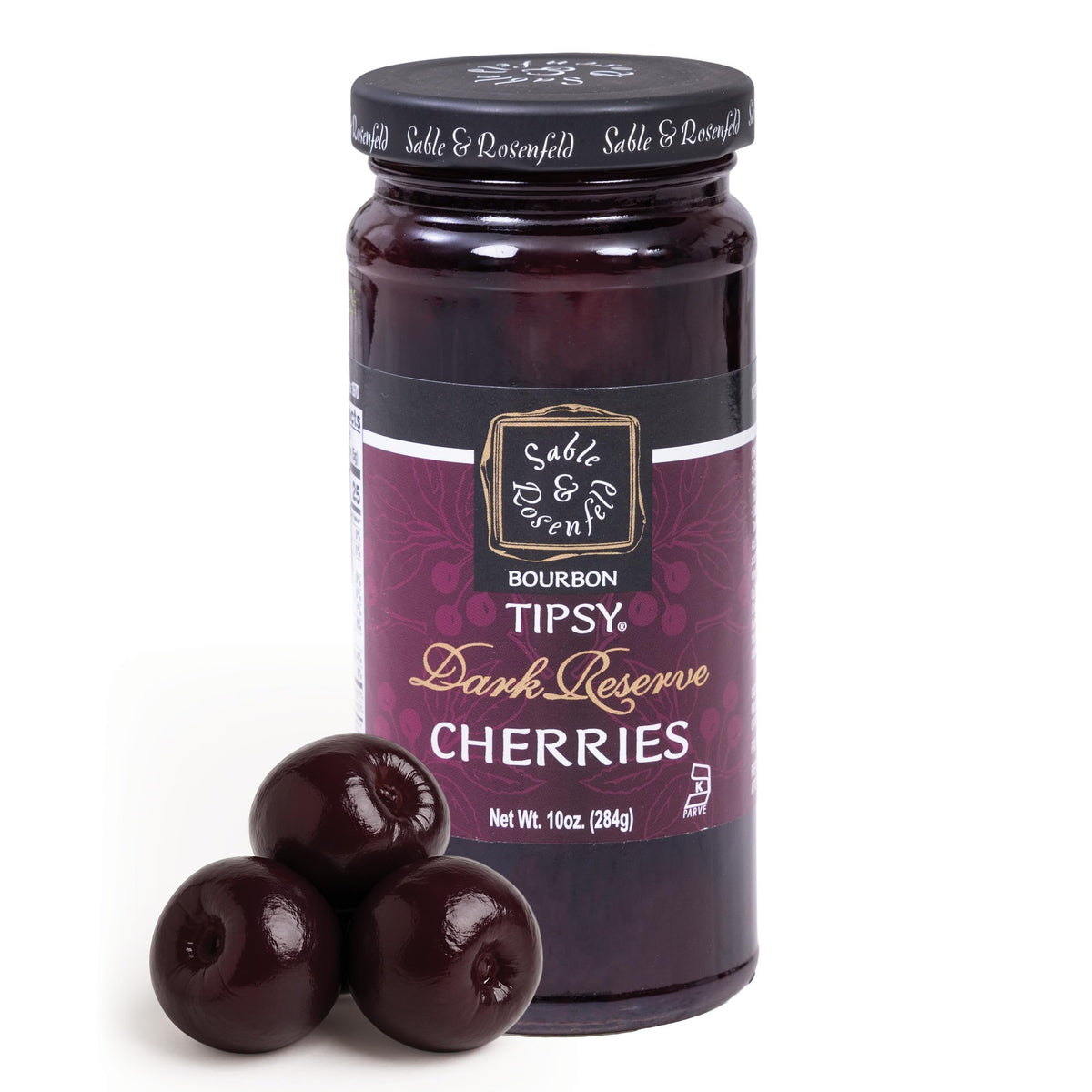 Sable & Rosenfeld bourbon tipsy dark cherries jar – premium cocktail garnish