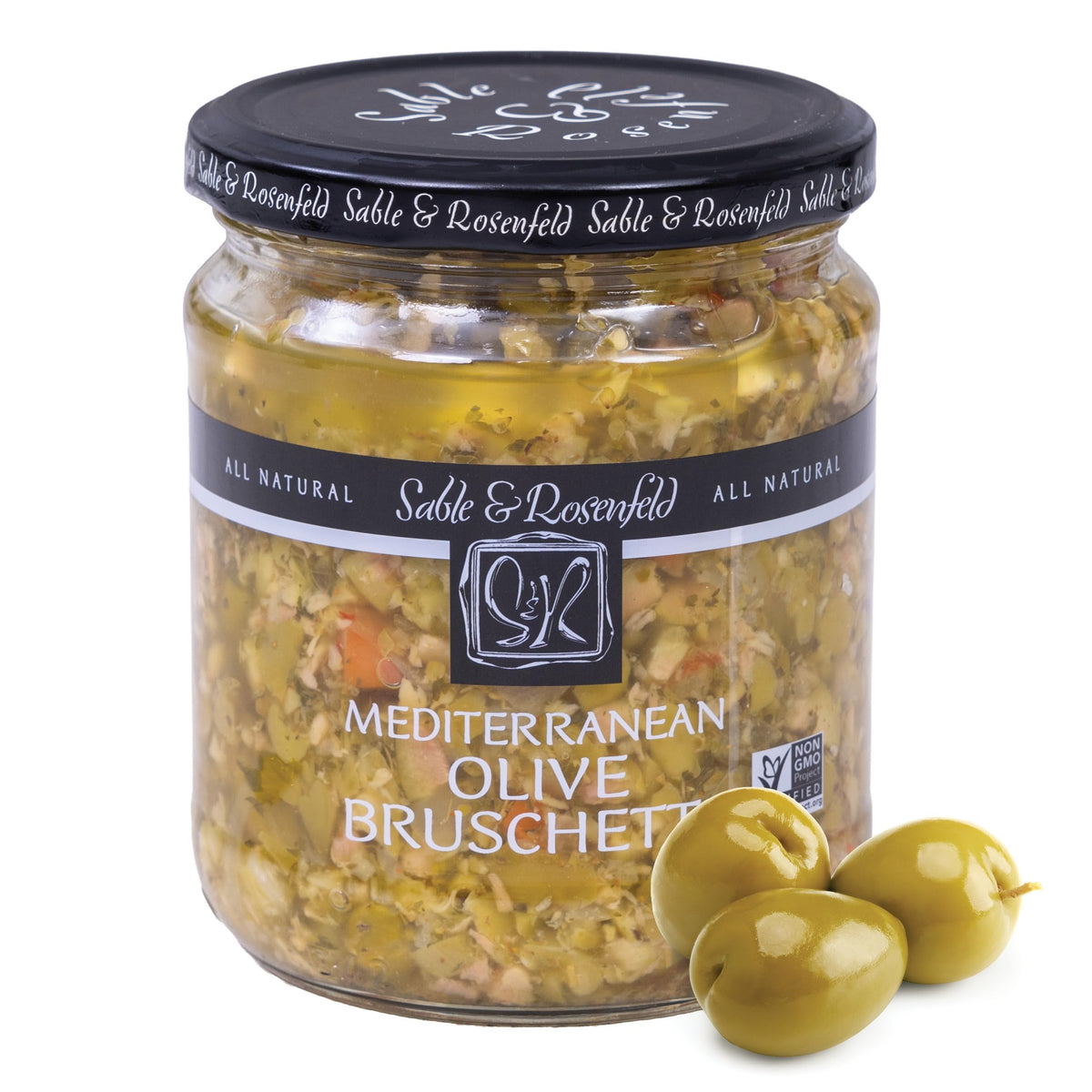 Sable & Rosenfeld bruschetta jar for quick entertaining with olives and peppers.