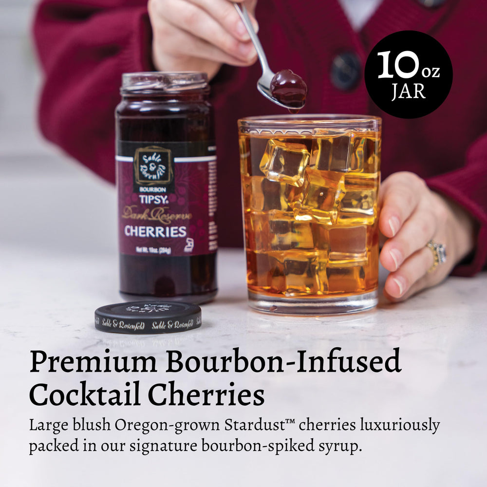 Sable & Rosenfeld cherries in old fashioned glass – rich bourbon depth
