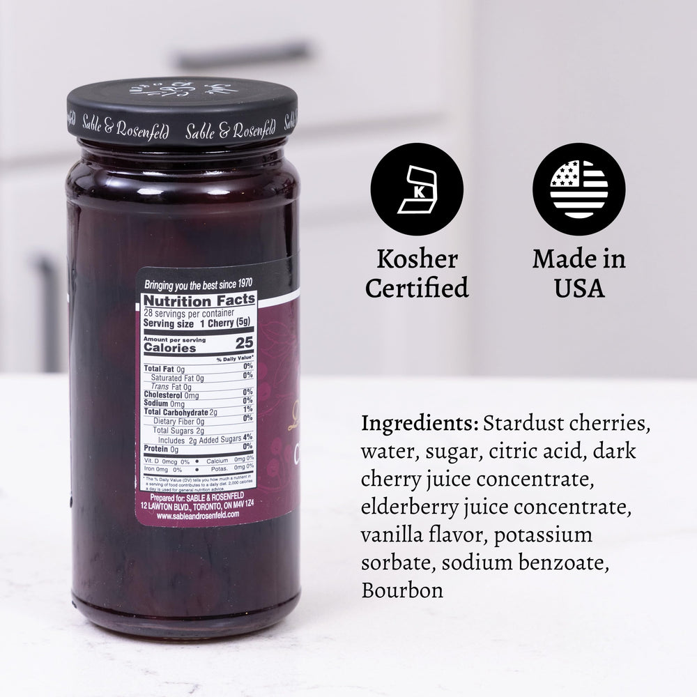 Sable & Rosenfeld Stardust cherries pour – elderberry vanilla bourbon syrup enhances drinks