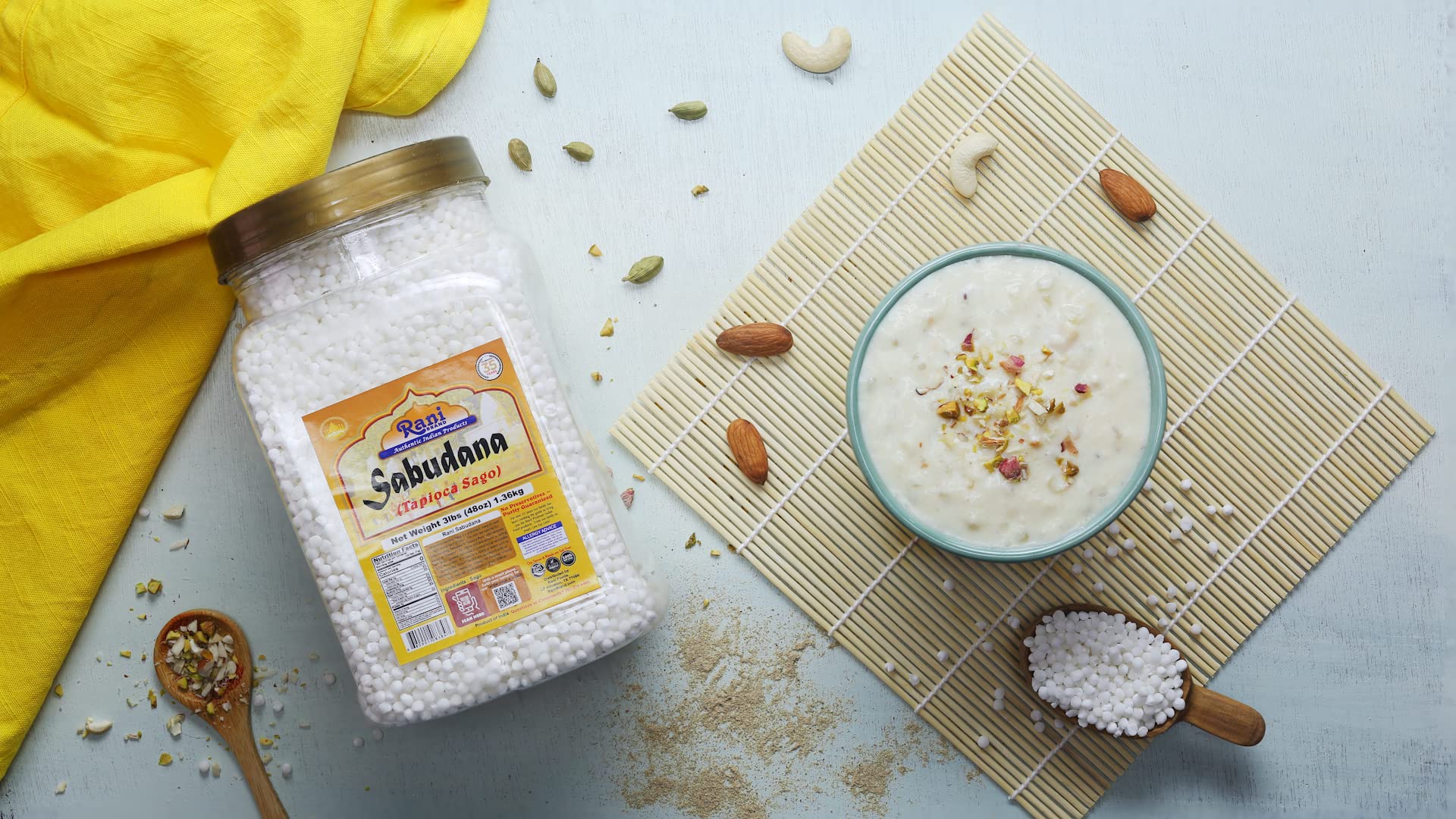 Rinse-ready Sabudana pearls for quick prep before soaking or cooking.